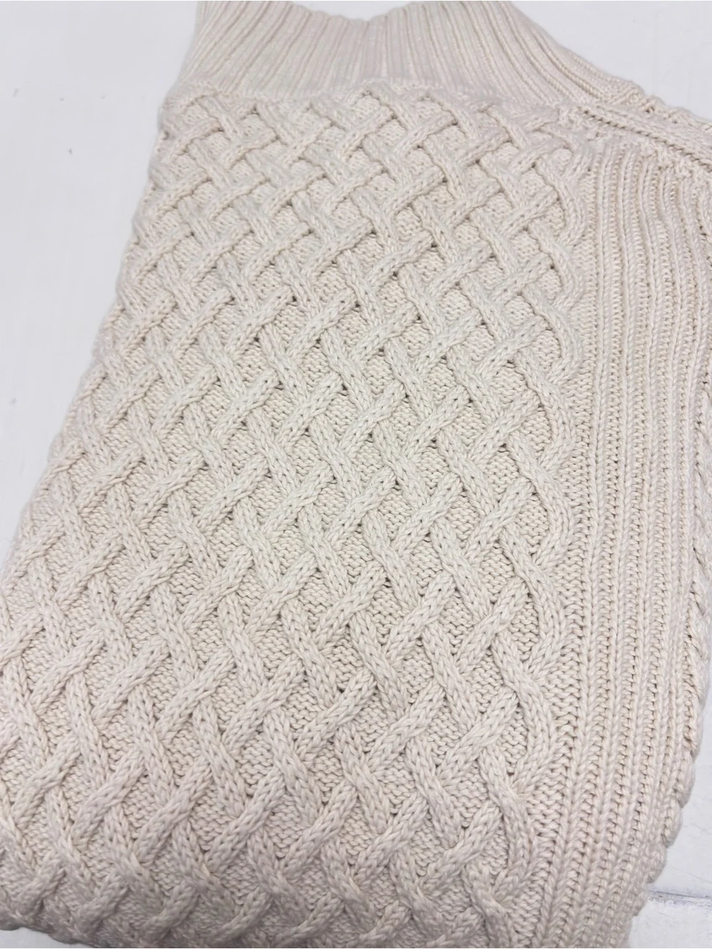 J. Crew Cable Knit Sweater Fisherman Mock Neck Cream Women XL